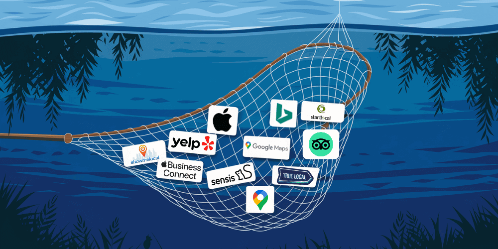 Fishing net with directory logos
