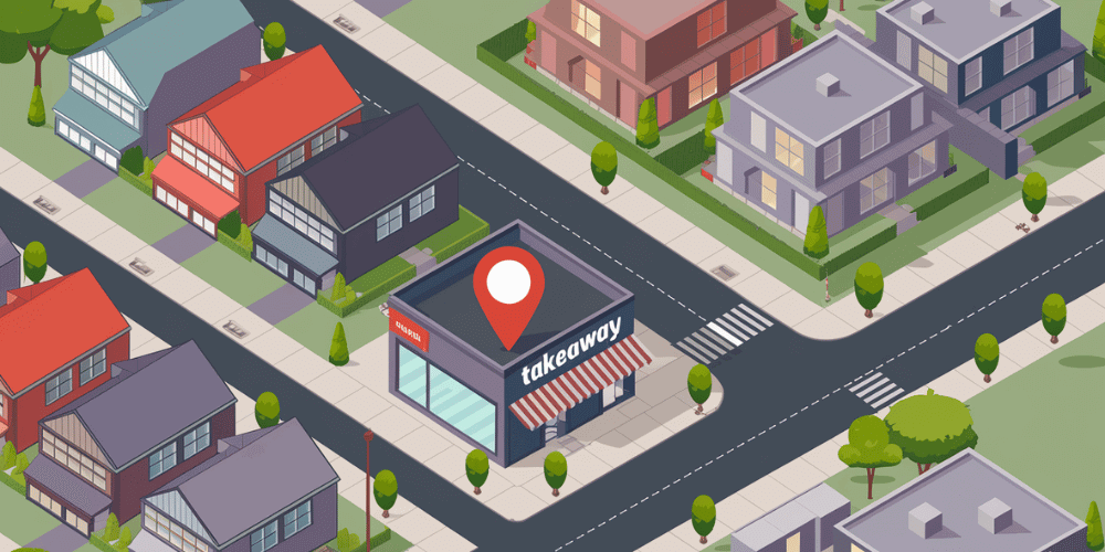 Map of suburban area with takeaway pin